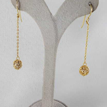 Filigree Drop Ball Long Threader Earrings - TurkishBling