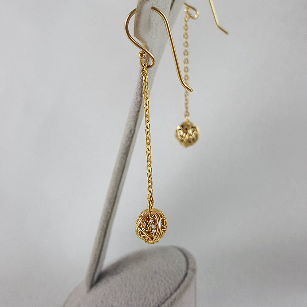 Aesthetic Long Chain Filigree Bead Drop Gold Earrings