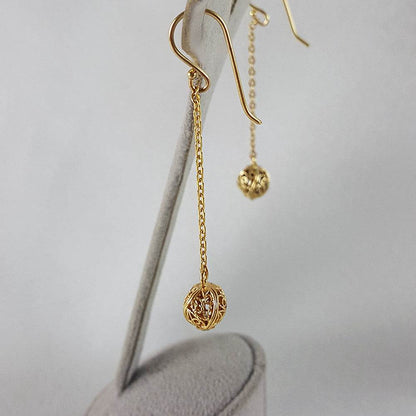 Filigree Drop Ball Long Threader Earrings - TurkishBling