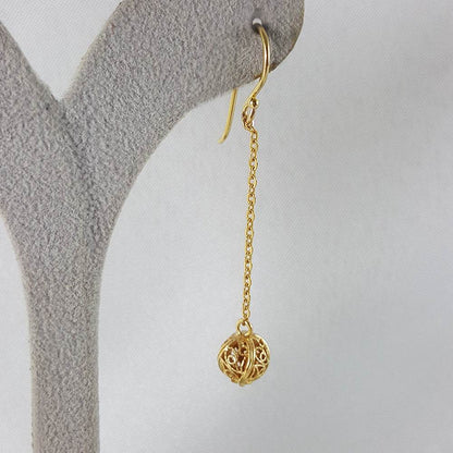 Filigree Drop Ball Long Threader Earrings - TurkishBling