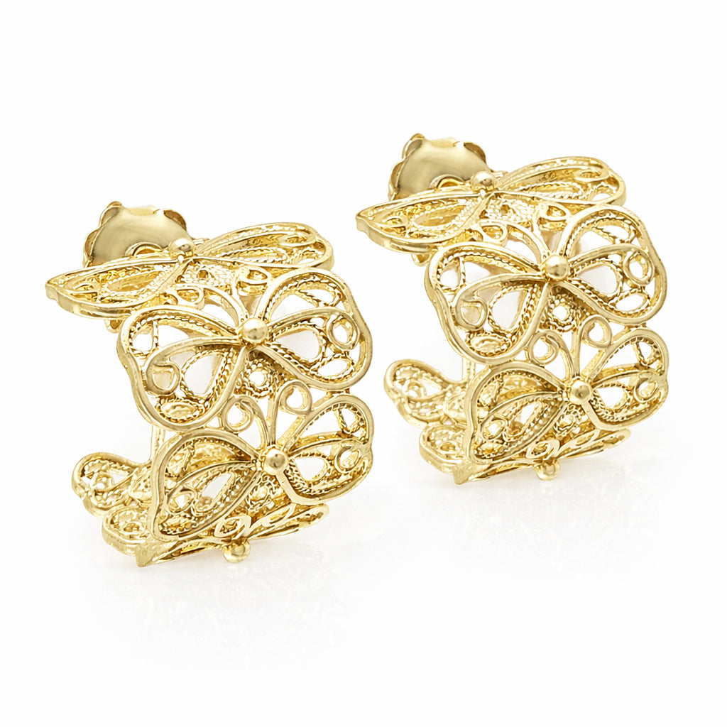 Butterfly Filigree Hoop Earrings - Gold over Sterling Silver