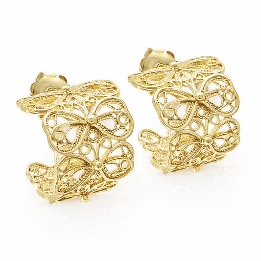 Butterfly Filigree Hoop Earrings - Gold over Sterling Silver