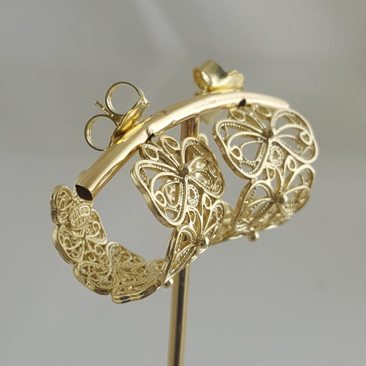 Butterfly Filigree Hoop Earrings - Gold over Sterling Silver