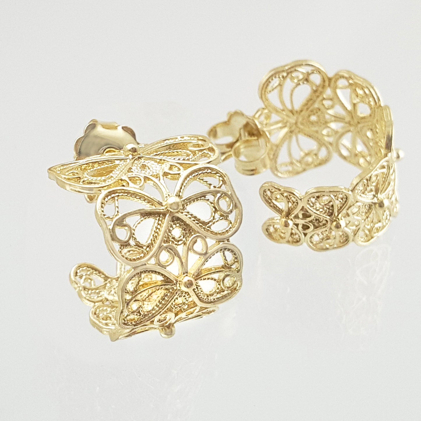 Butterfly Filigree Hoop Earrings - Gold over Sterling Silver