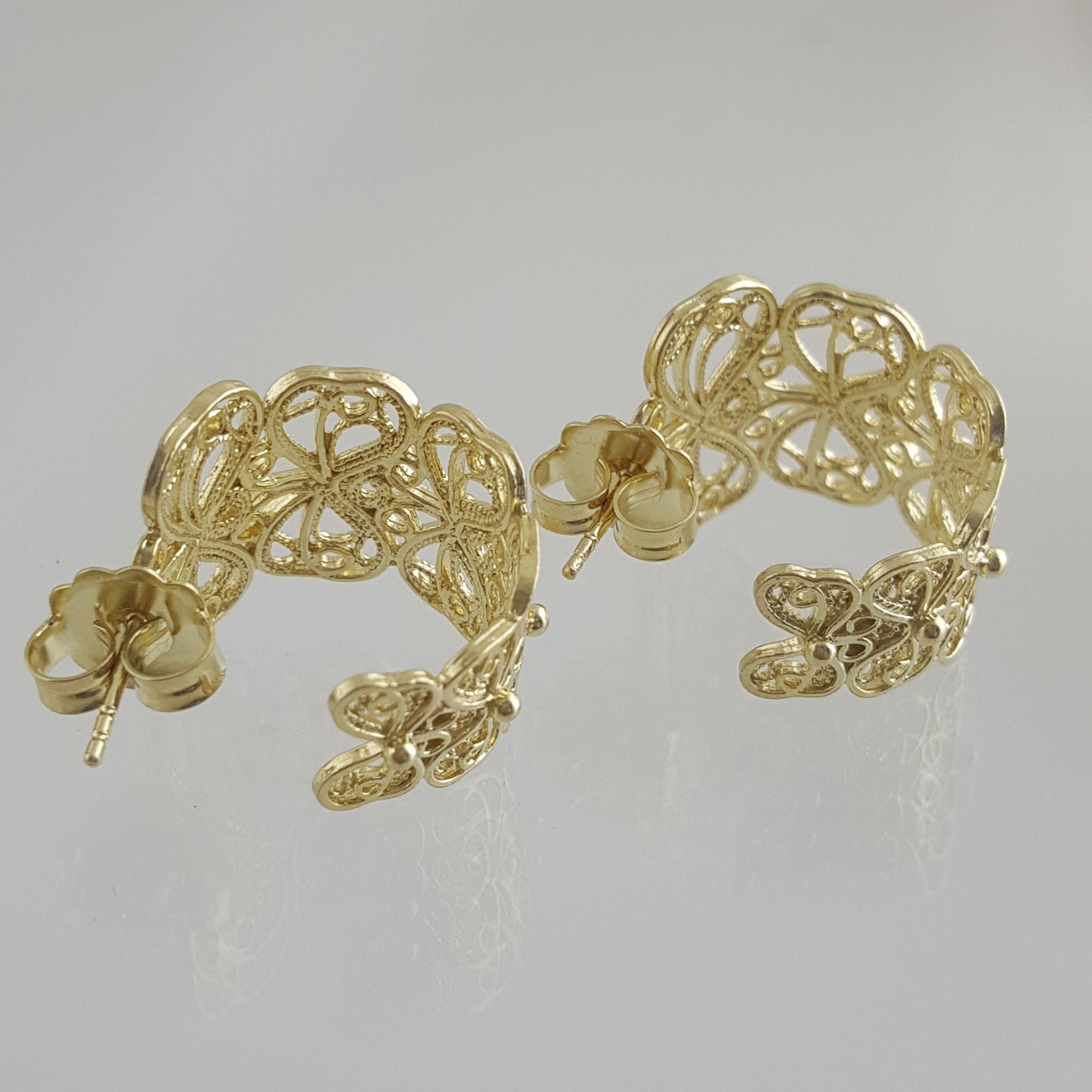 Butterfly Filigree Hoop Earrings - Gold over Sterling Silver