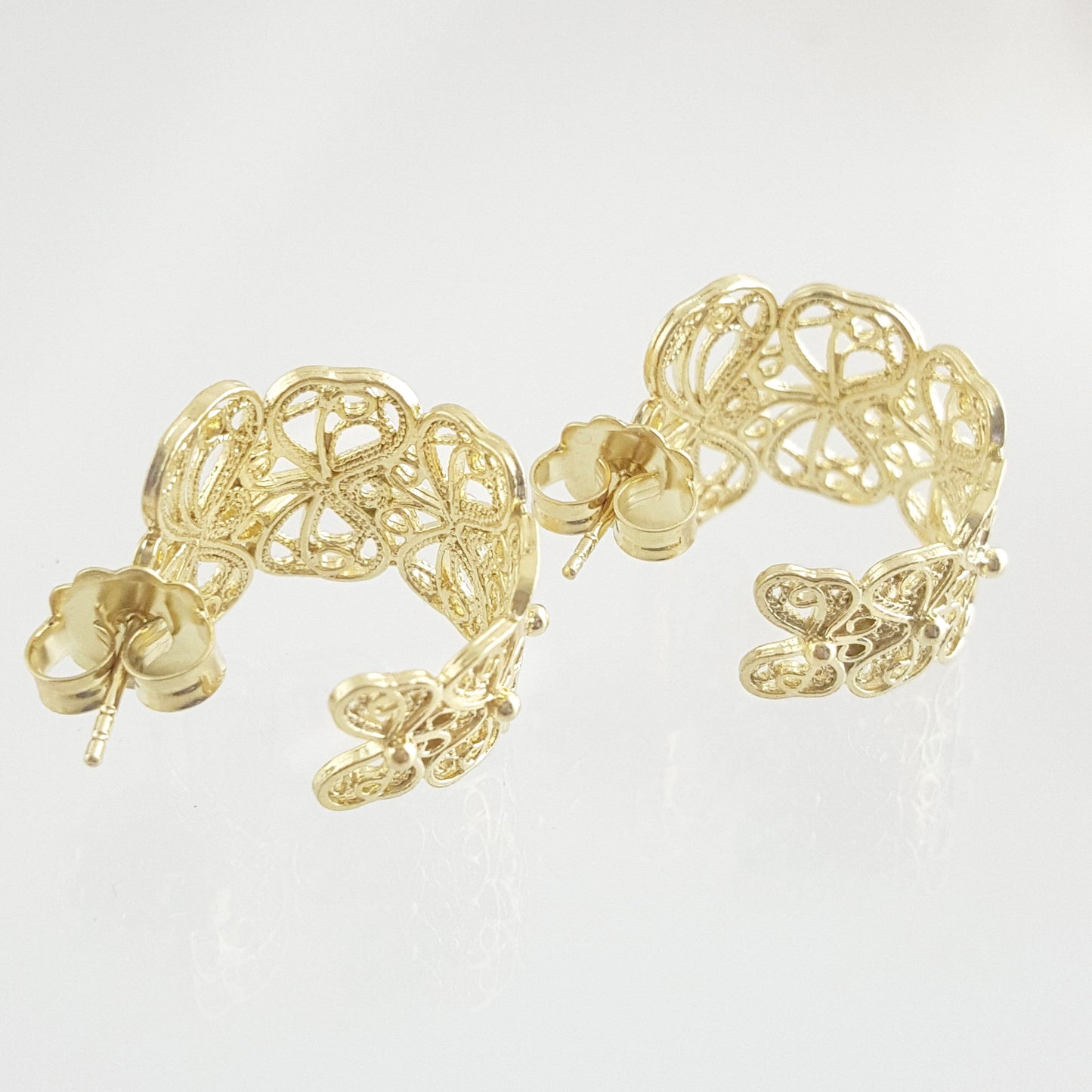 Butterfly Filigree Hoop Earrings - Gold over Sterling Silver