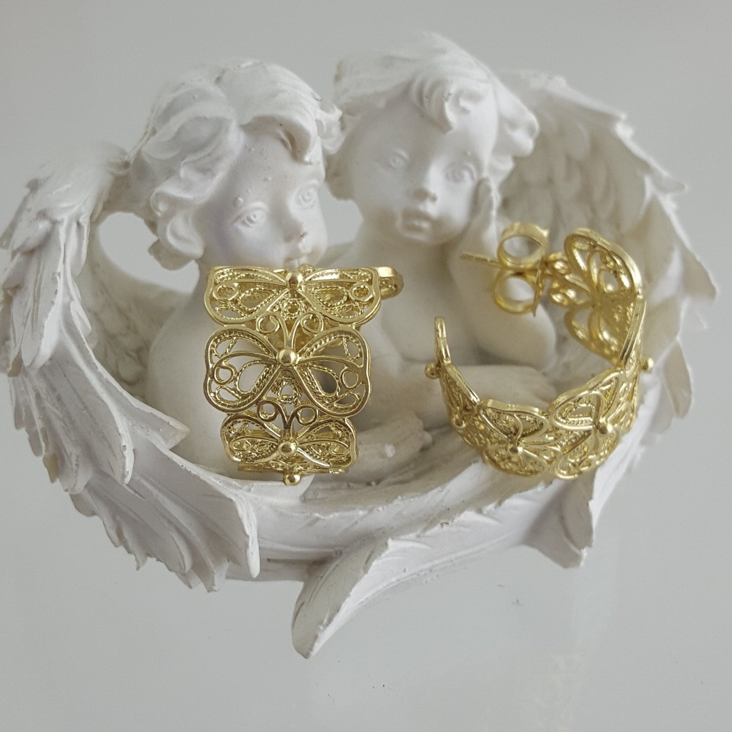 Butterfly Filigree Hoop Earrings - Gold over Sterling Silver