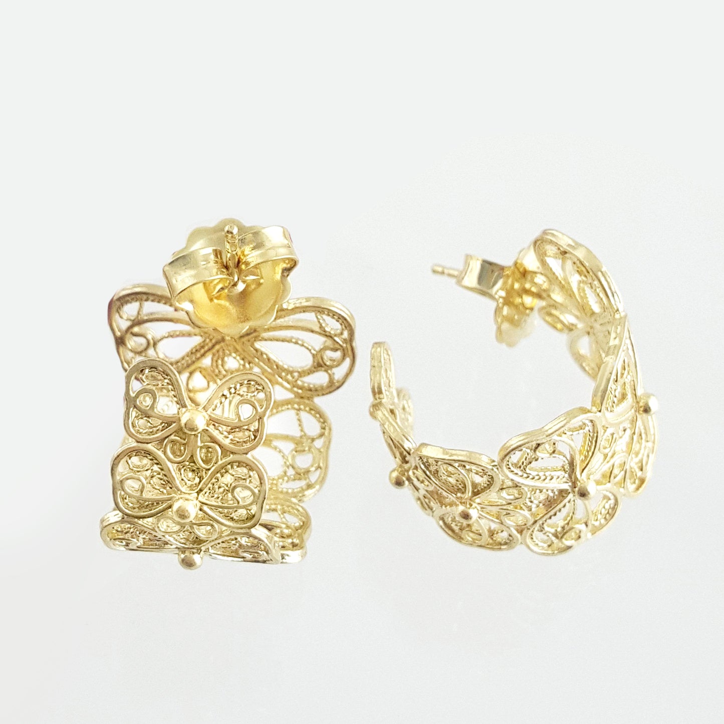 Butterfly Filigree Hoop Earrings - Gold over Sterling Silver