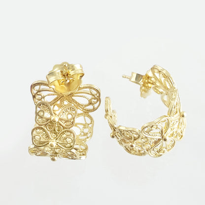 Butterfly Filigree Hoop Earrings - Gold over Sterling Silver