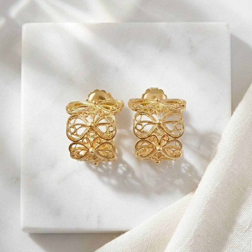 Butterfly Filigree Hoop Earrings - Gold over Sterling Silver