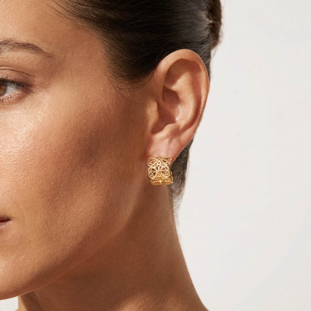 Butterfly Filigree Hoop Earrings - Gold over Sterling Silver