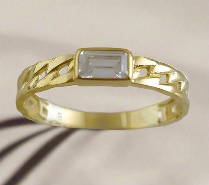 Gold Ring Cuban Link with Cubic Zircon - 10k,14k,18k - TurkishBling