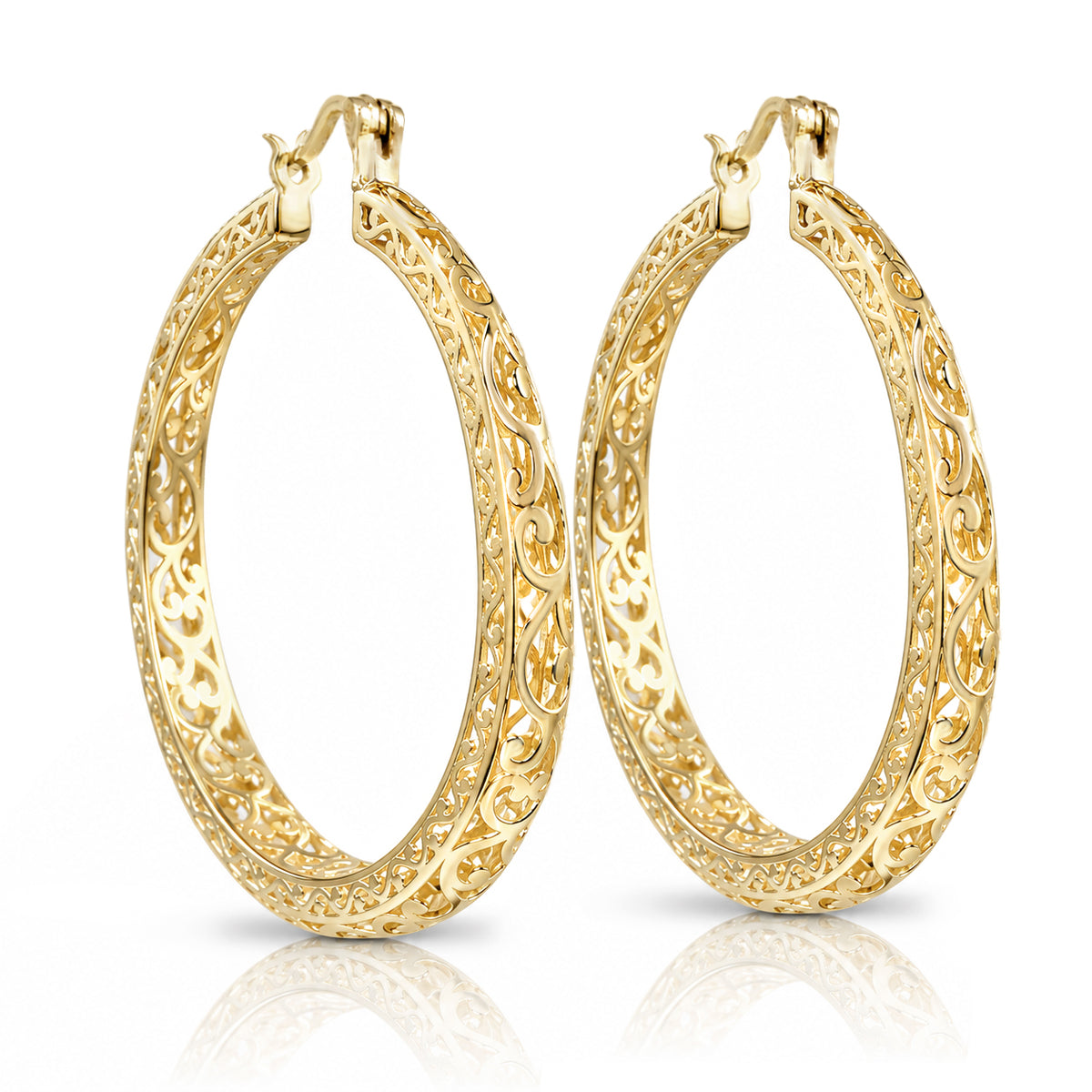 Made to Order Glamorous Scrollwork 14K 18k Real Solid Gold Filigree Hoops - 52mm (2 inches) Inner Diameter
