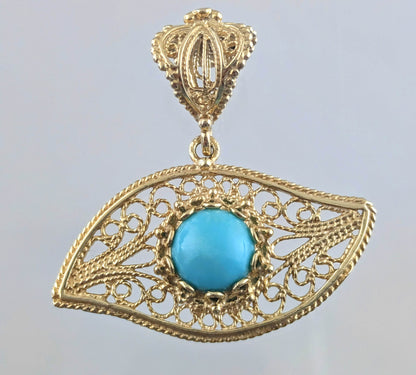 Evil Eye Turquoise Filigree Pendant - TurkishBling