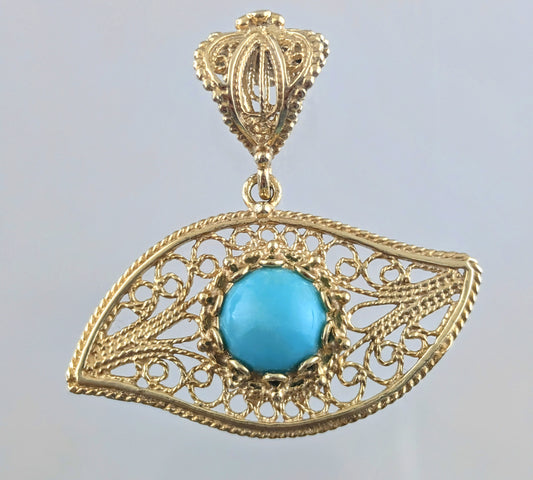 Evil Eye Turquoise Filigree Pendant