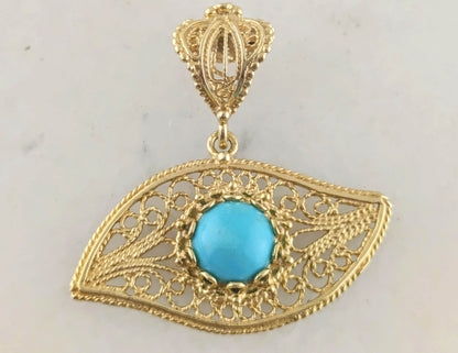 Evil Eye Turquoise Filigree Pendant - TurkishBling