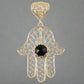 18K Gold Over Bronze Filigree Hamsa Gemstone Pendant with Black Onyx