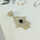 18K Gold Over Bronze Filigree Hamsa Gemstone Pendant with Black Onyx
