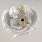 18K Gold Over Bronze Filigree Hamsa Gemstone Pendant with Black Onyx
