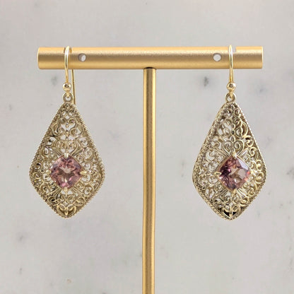 Filigree Drop Earrings with Morganite, Emerald, London Blue Topaz Color Quartz – Vintage-Inspired Jewelry - TurkishBling