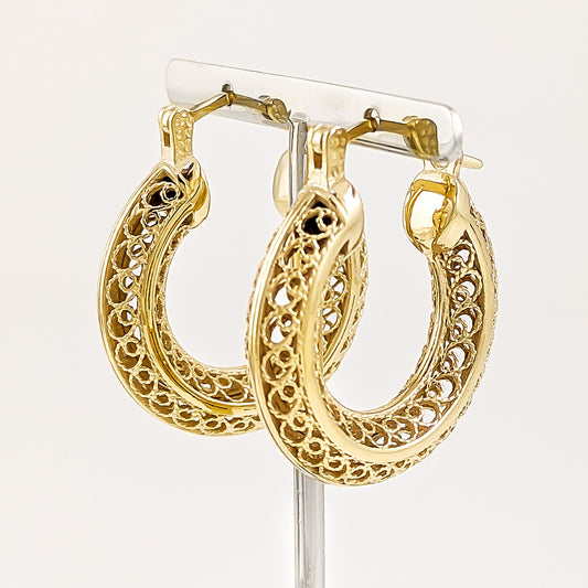 Stunning Gold Filigree Hoops – Artisan Handcrafted Small Hoops, 1-Inch Vintage-Inspired Jewelry