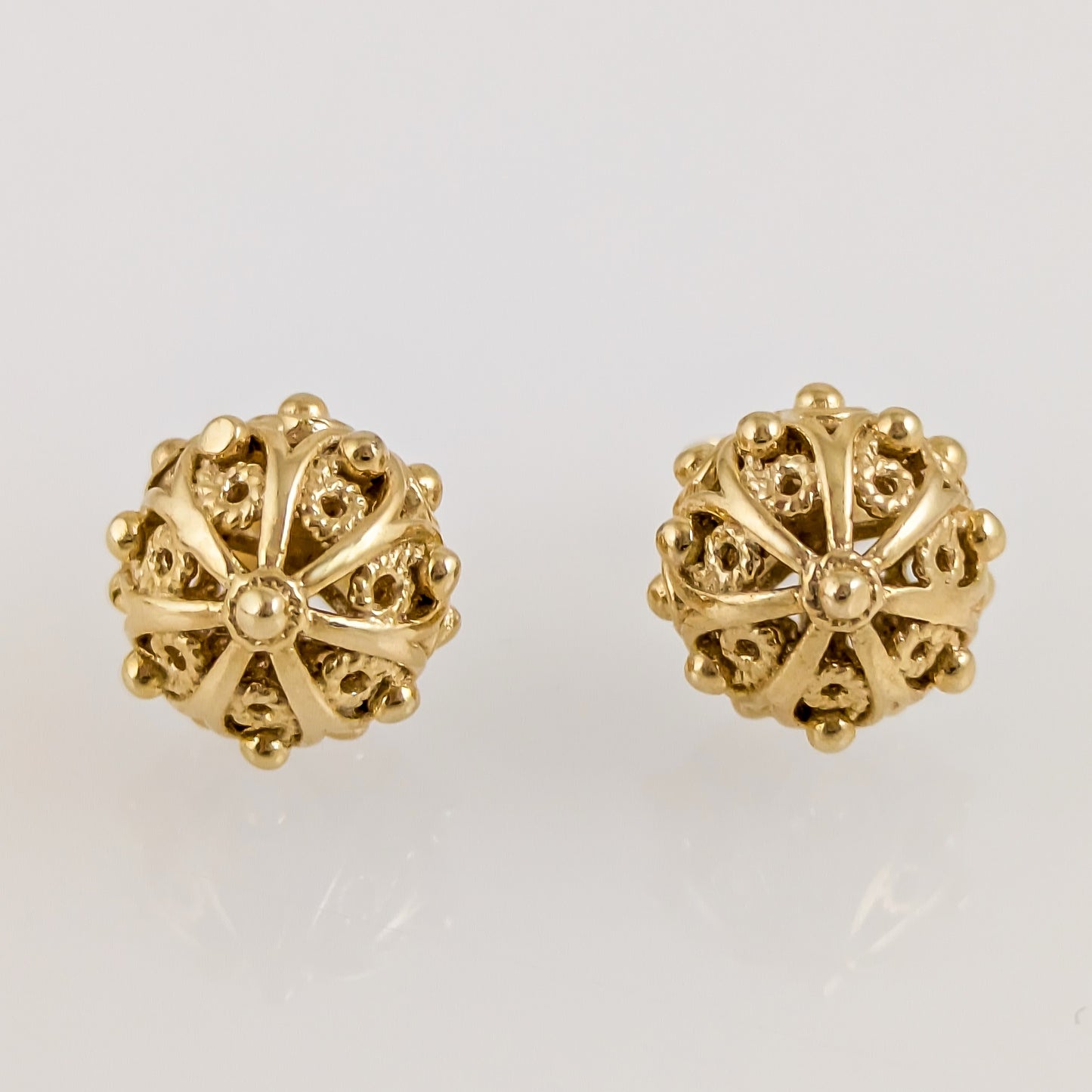 Ornate Sphere Stud Earrings with Floral Filigree Detail