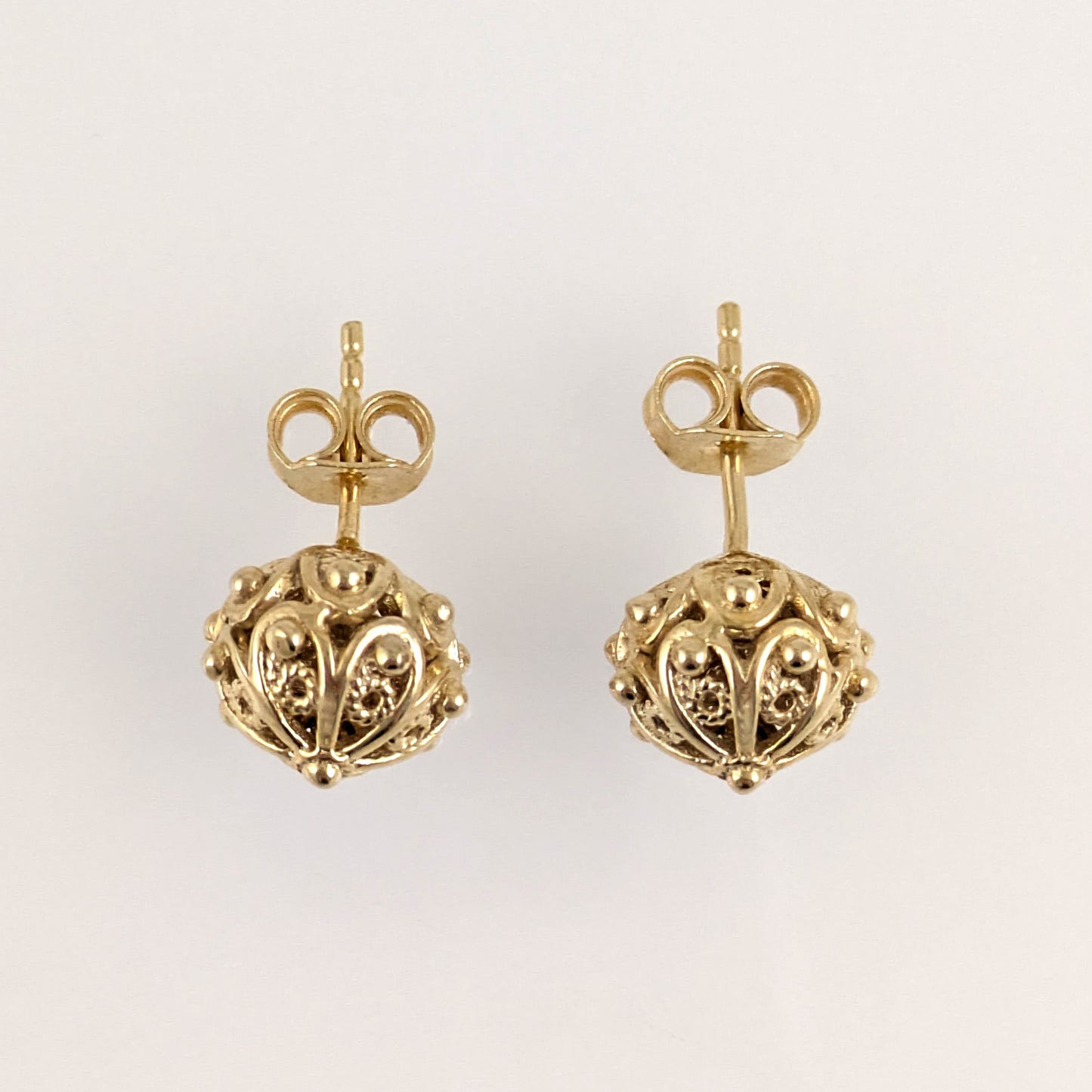 Ornate Sphere Stud Earrings with Floral Filigree Detail