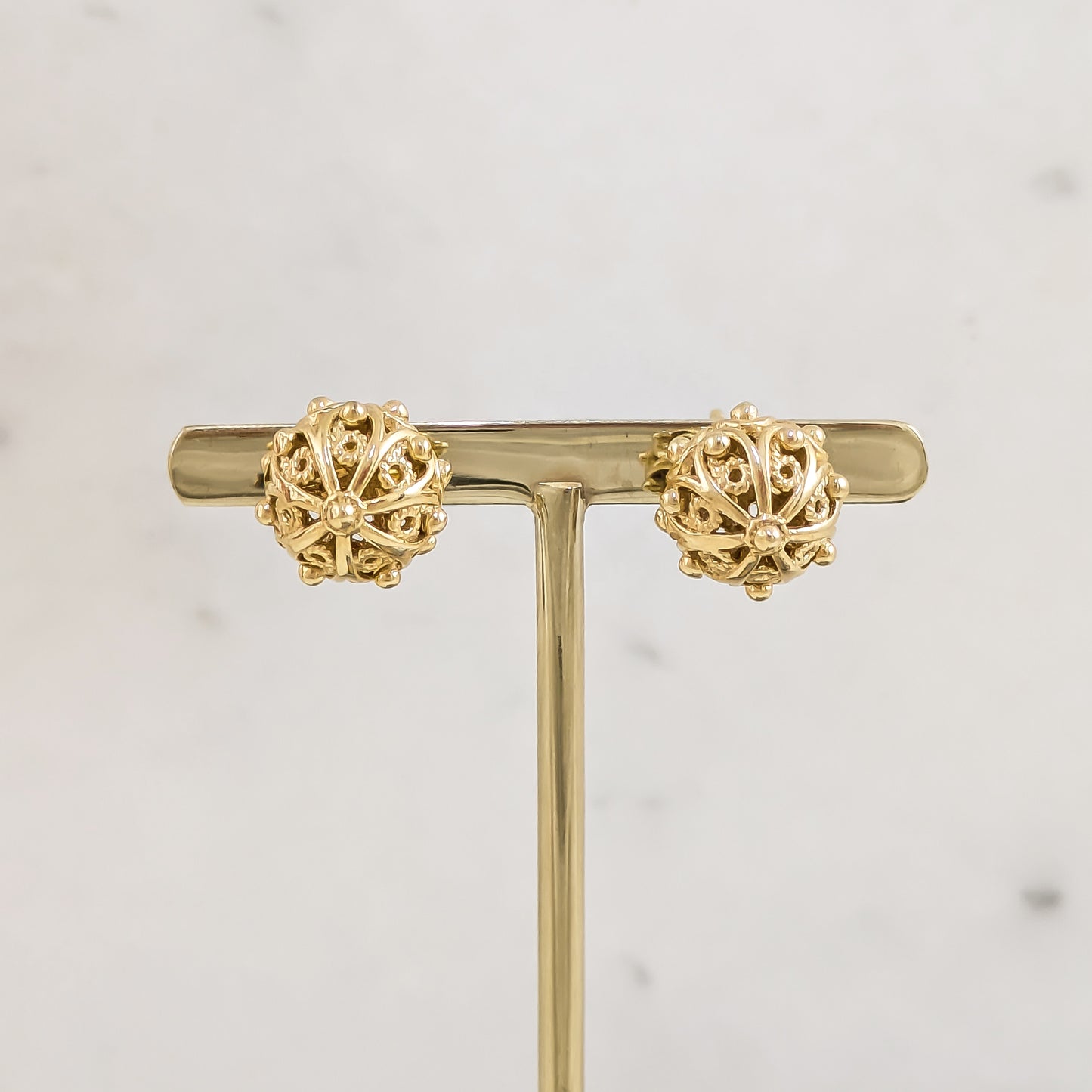 Ornate Sphere Stud Earrings with Floral Filigree Detail