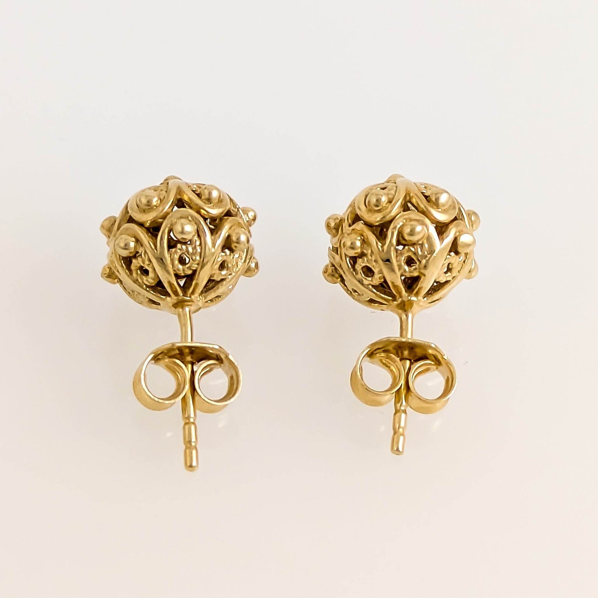 Ornate Sphere Stud Earrings with Floral Filigree Detail - TurkishBling