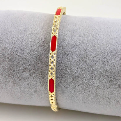 Enamel Inlay Bangle – Lattice Detail with Safety Clasp, 7 or 8 in. Red Coral / Turquoise color options - TurkishBling