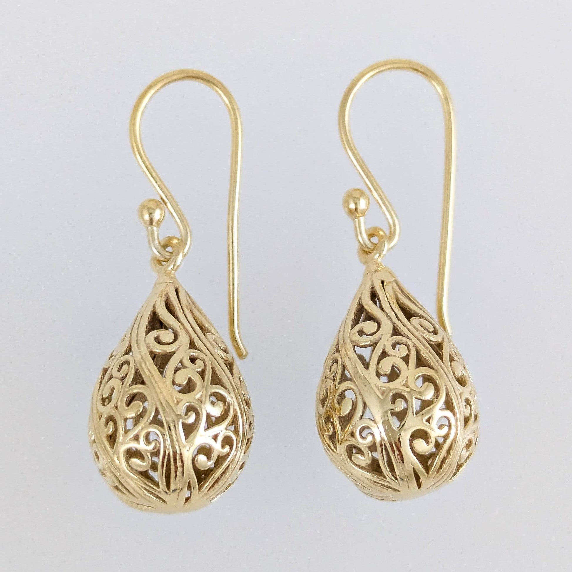 Teardrop Swirl Filigree Earrings with Hollow Design - TurkishBling