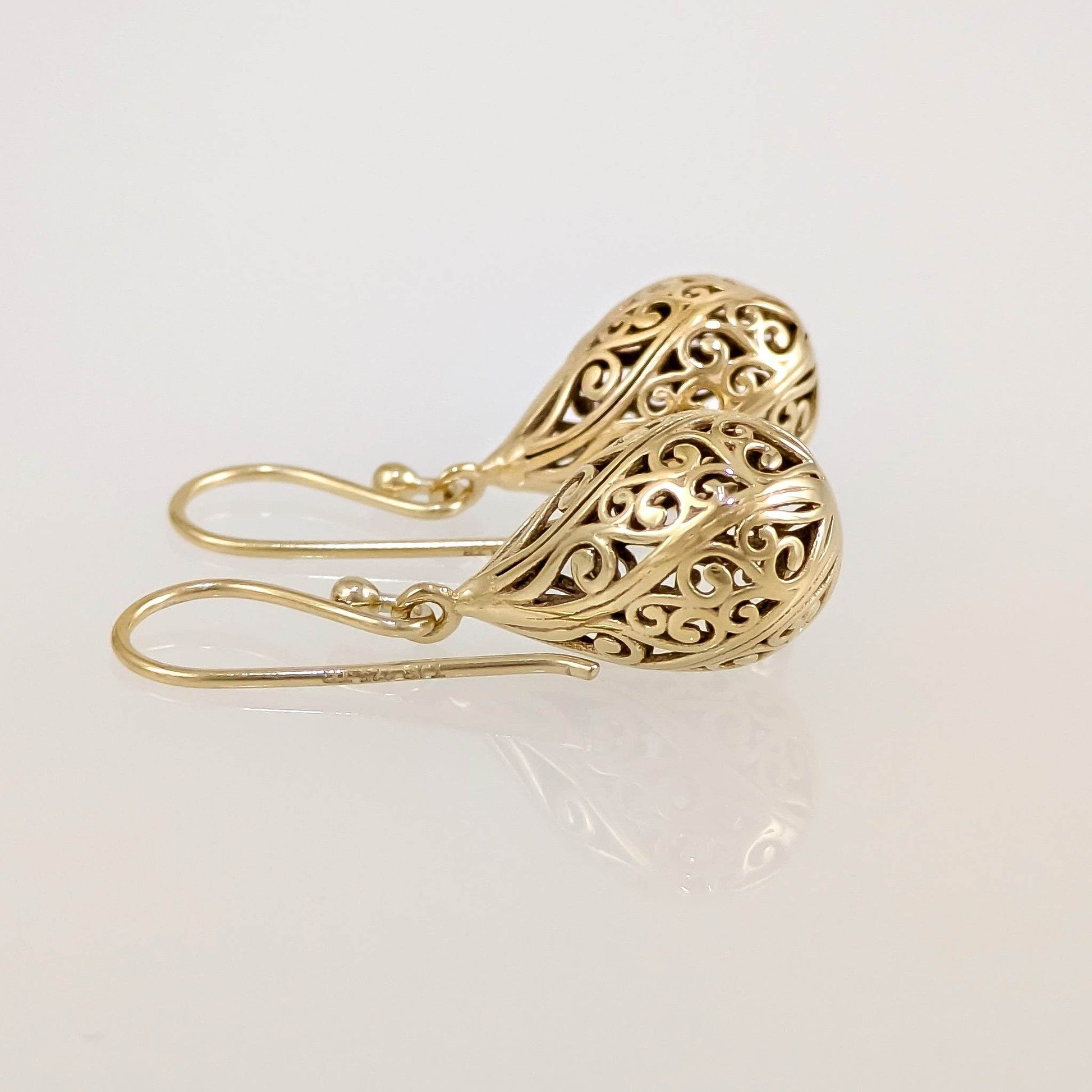 Teardrop Swirl Filigree Earrings with Hollow Design - TurkishBling