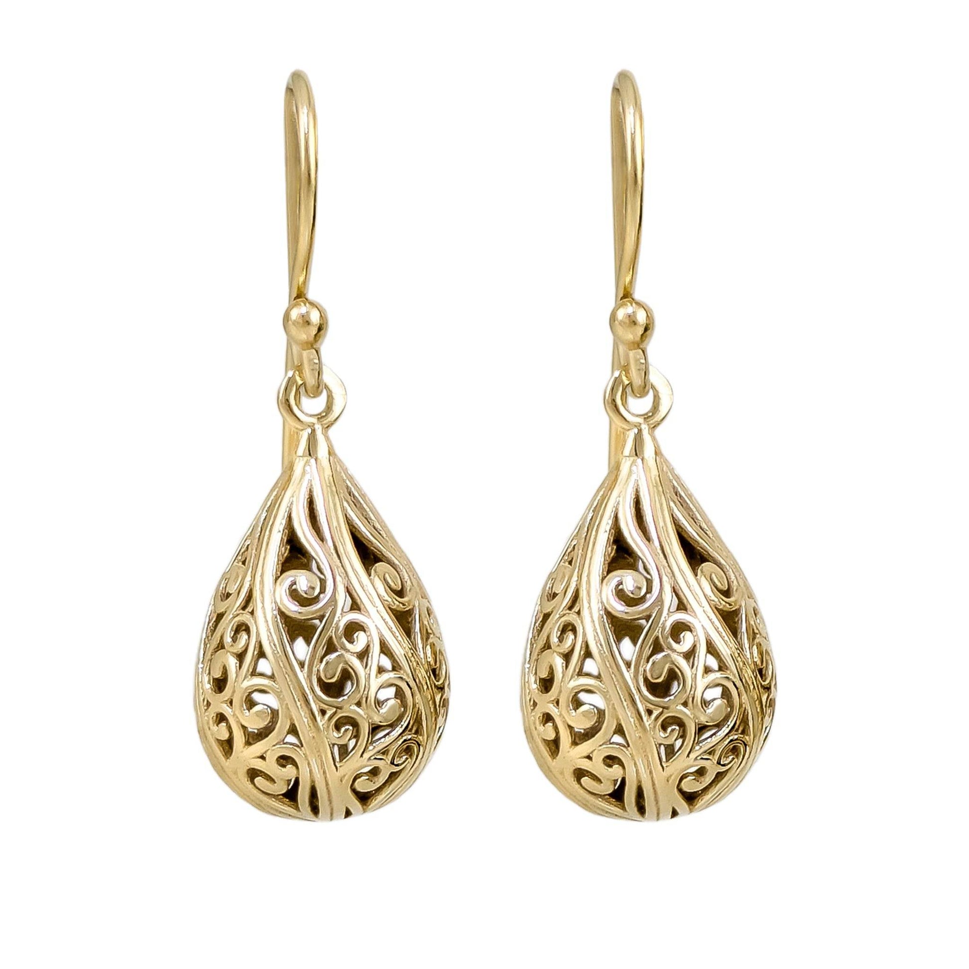 Teardrop Swirl Filigree Earrings with Hollow Design - TurkishBling