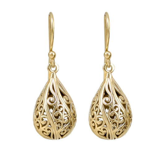 Teardrop Swirl Filigree Earrings with Hollow Design - TurkishBling
