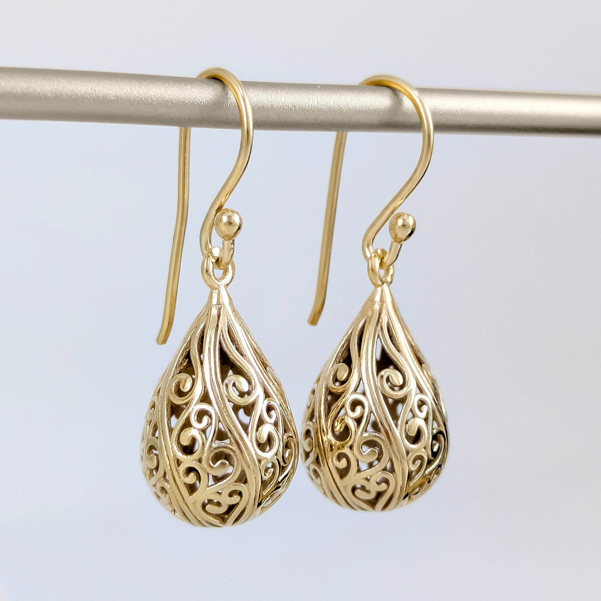 Teardrop Swirl Filigree Earrings with Hollow Design - TurkishBling