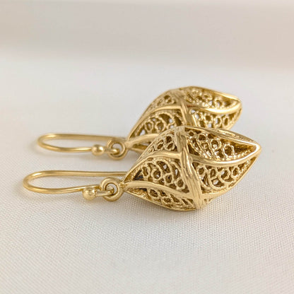 Mesmerizing Gold Nightingale Drop Earrings - TurkishBling