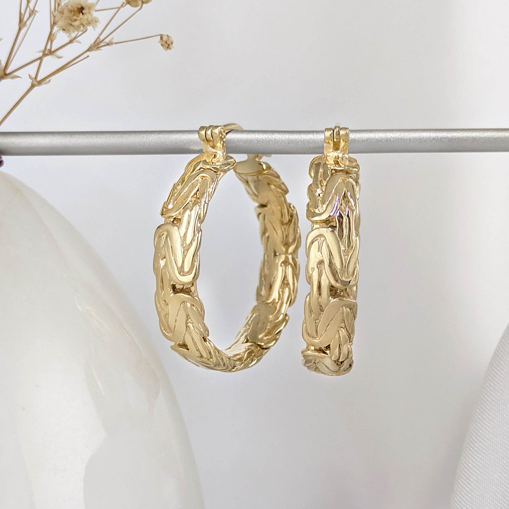 Byzantine Hoop Earrings with Woven Detail - TurkishBling