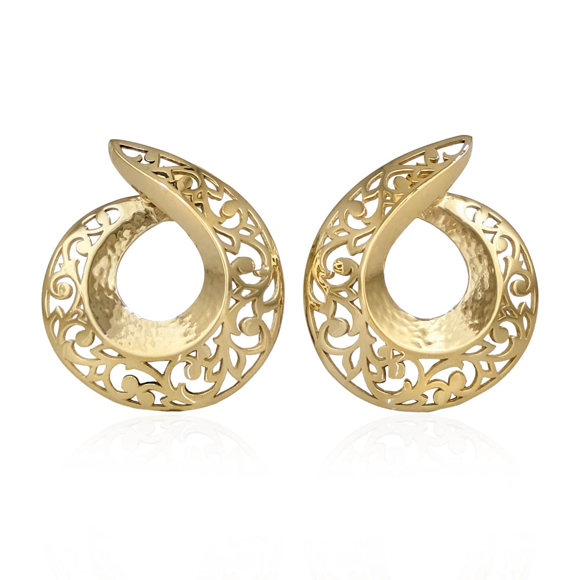 Filigree Swirl Hoop Earrings with Openwork Design - TurkishBling