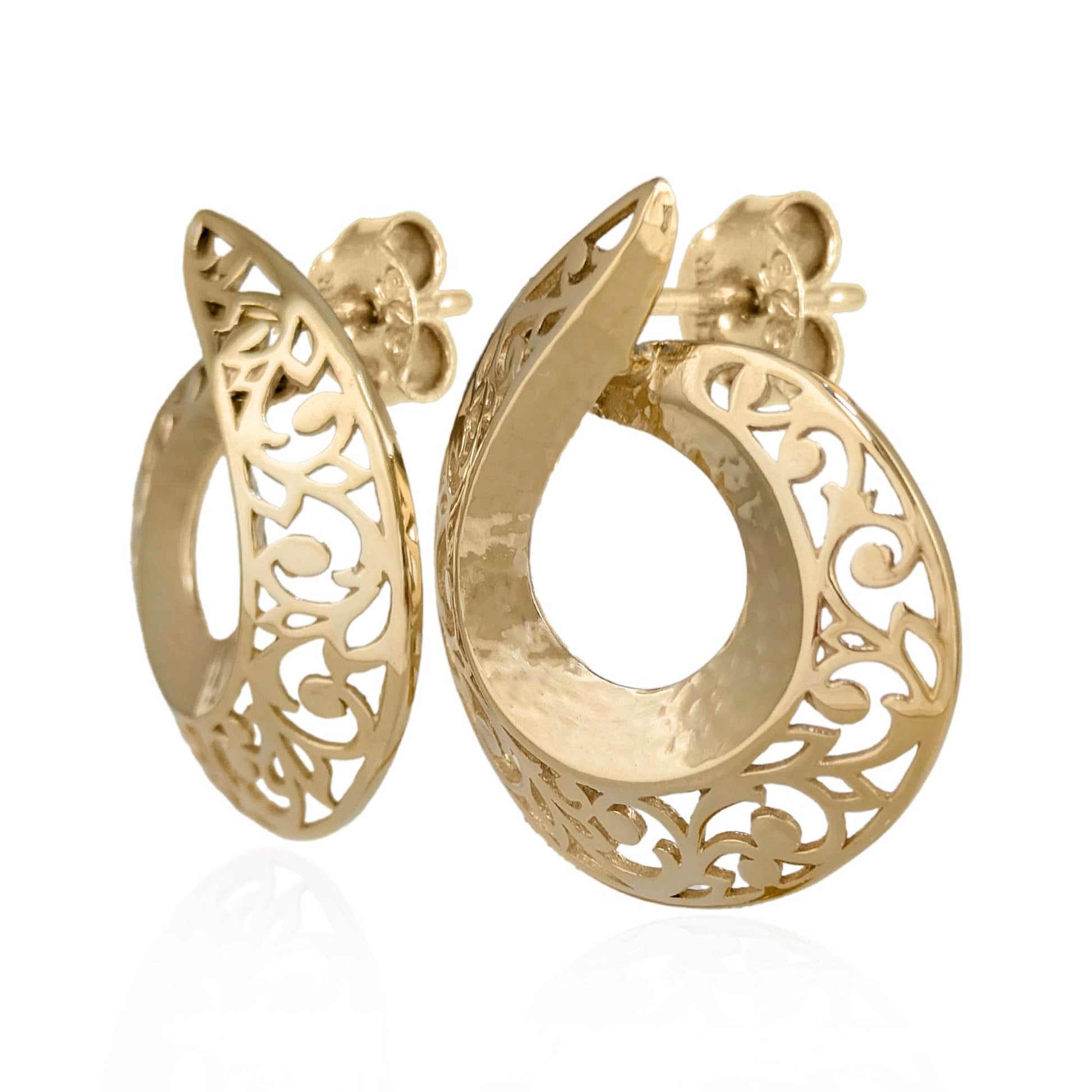Filigree Swirl Hoop Earrings with Openwork Design - TurkishBling