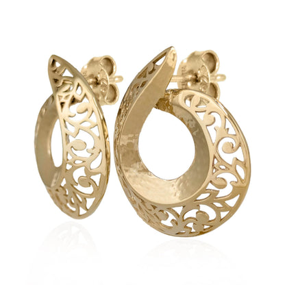 Filigree Swirl Hoop Earrings with Openwork Design - TurkishBling