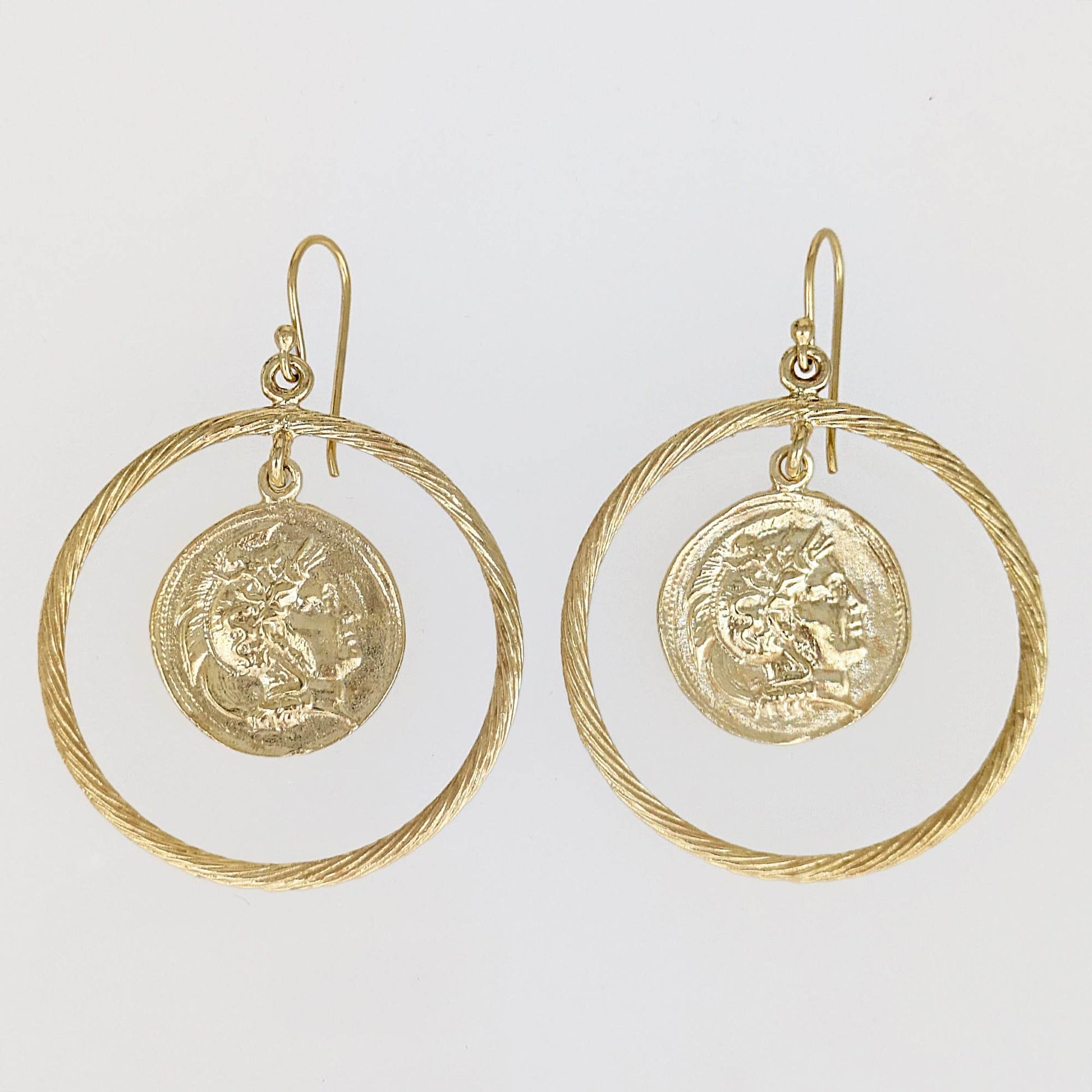 Ancient Coin Earrings in Cable Hoop on Hooks - TurkishBling