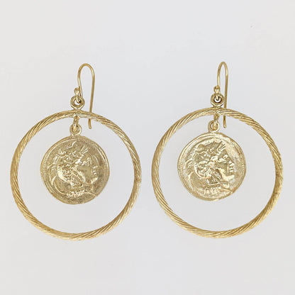 Ancient Coin Earrings in Cable Hoop on Hooks - TurkishBling