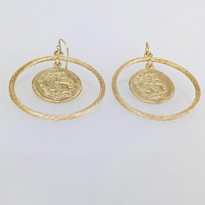 Ancient Coin Earrings in Cable Hoop on Hooks - TurkishBling
