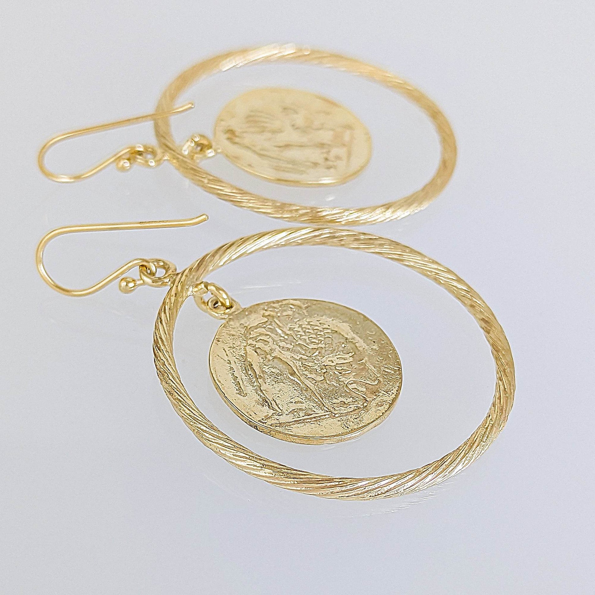 Ancient Coin Earrings in Cable Hoop on Hooks - TurkishBling