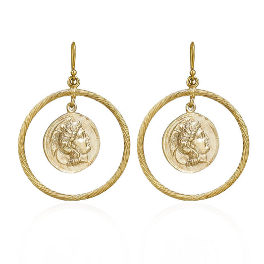 Ancient Coin Earrings in Cable Hoop on Hooks - TurkishBling