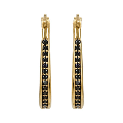 Black Spinel Hoop Earrings – Slim Oval Hoops
