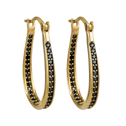 Black Spinel Hoop Earrings – Slim Oval Hoops