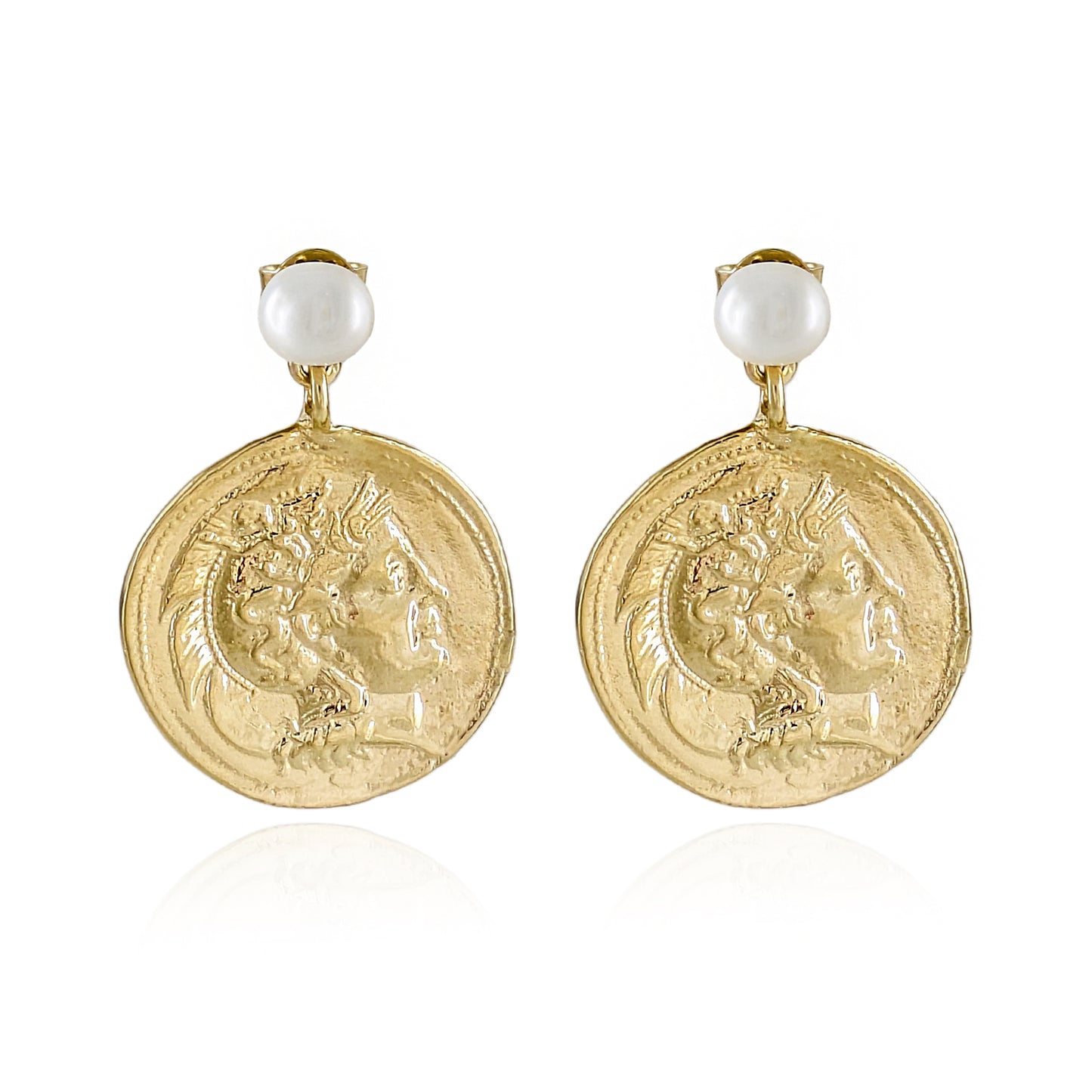Pearl Roman Great Alexander Coin Earrings