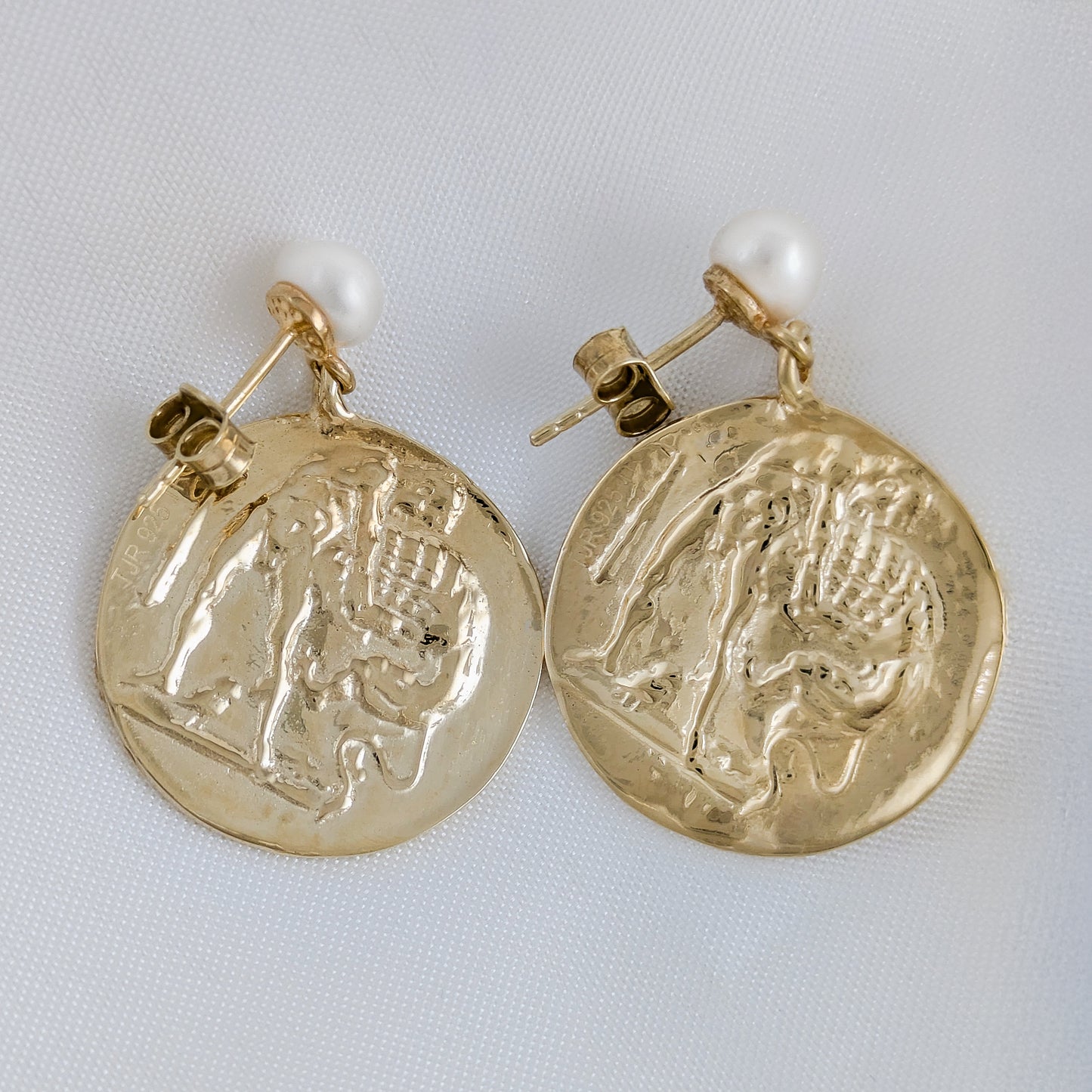 Pearl Roman Great Alexander Coin Earrings