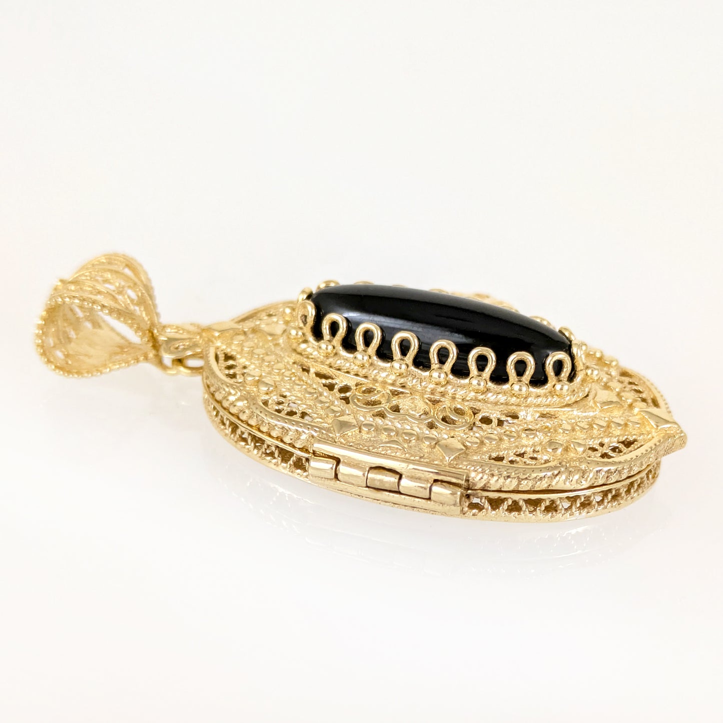 Oval Filigree Locket Pendant Black Onyx